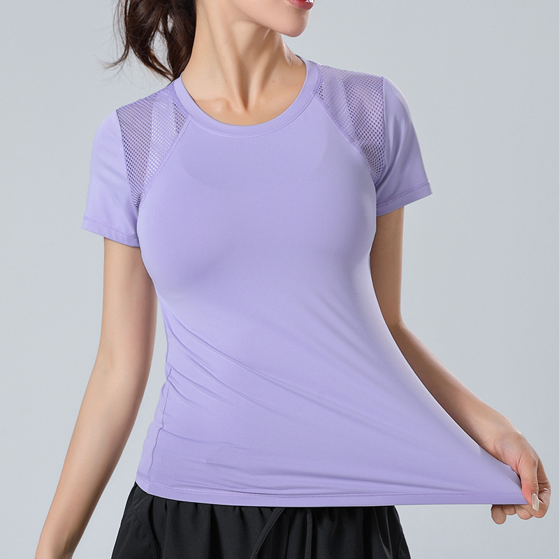T-shirt collant &agrave; manches courtes et col rond en maille respirante &agrave; s&eacute;chage rapide